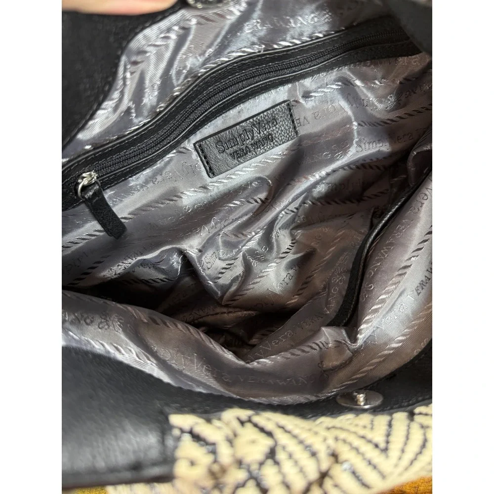 Simply Vera Vera Wang Black White Chevron Woven Shoulder Bag Chain Strap EUC